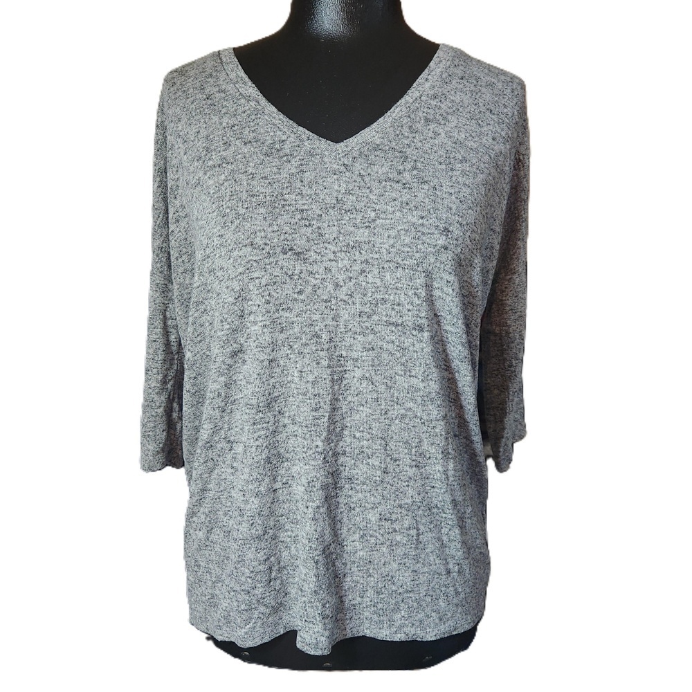 Express Heather Gray V Neck Three Quarter Sleeve Blouse Extra Small